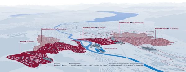 Perimeter des Energieverbund Altstetten und Höngg. Der Energieverbund wird im Endausbau rund 30’000 Haushalte mit lokaler und klimafreundlicher Wärme (172 GWh) und Kälte (35 GWh) versorgen.
