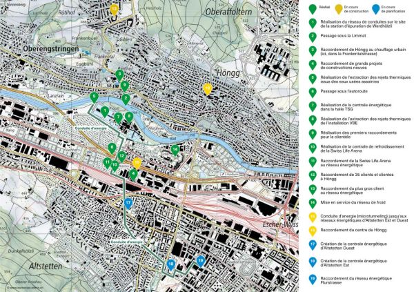 Vue d’ensemble des grands jalons de la réalisation du projet du réseau énergétique d’Altstetten et de Höngg